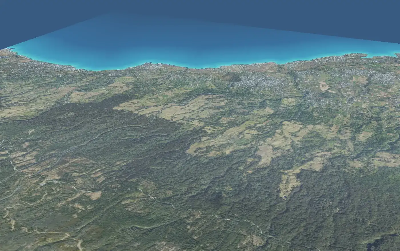 Site privé Air Lagon, 1 600 m : le relief de Saint-Leu vu du ciel, le tracé du vol jusqu'au lagon et le biplace en vol